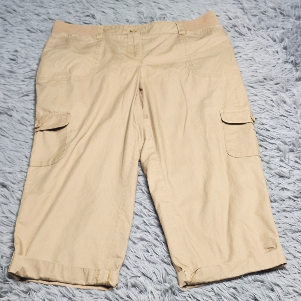 Talbots Capri Cargo Pants Womens 8P 8 Petite Tan Cotton Mid Rise Casual Office